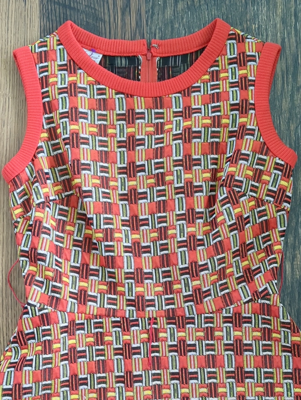 Vintage 60s Kay Windsor Orange Brown Gold Mid Century Mod Dress - Picture 2 of 8